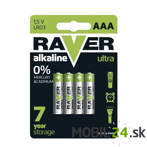 Batéria RAVER alkalická LR03 (AAA), 4 ks