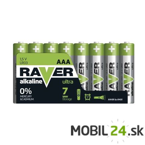 Batéria RAVER alkalická LR03 (AAA), 8 ks