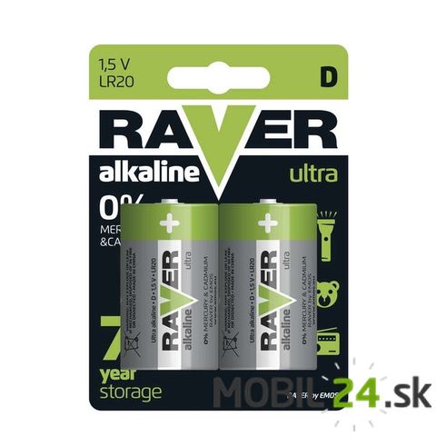 Batéria RAVER alkalická LR20 (D), 2 ks