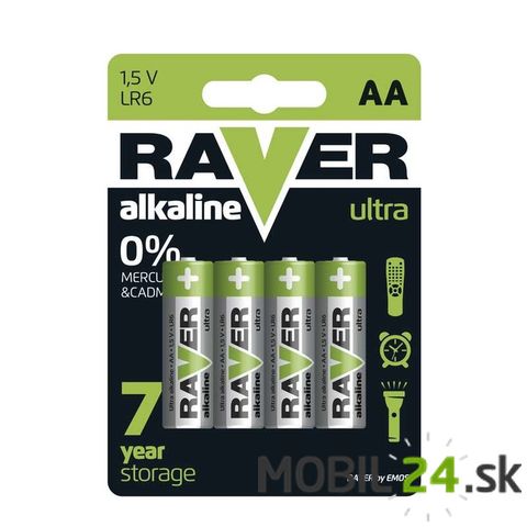 Batéria RAVER alkalická LR6 (AA), 4 ks