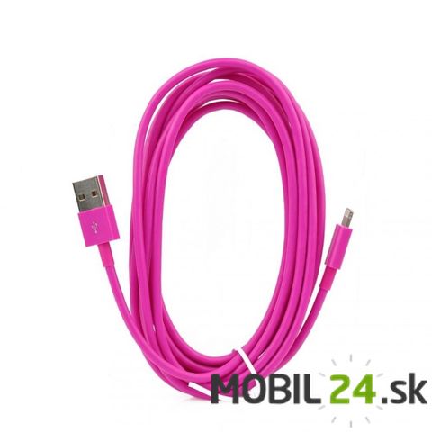 Dátový kábel iPhone 5/6 3m ružový