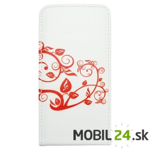 Knižkové puzdro na mobil Samsung S4 (i9500) bielo, červené kvety