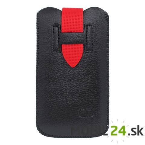 Koženkové púzdro na mobil Samsung S IV čierne s červeným pútkom