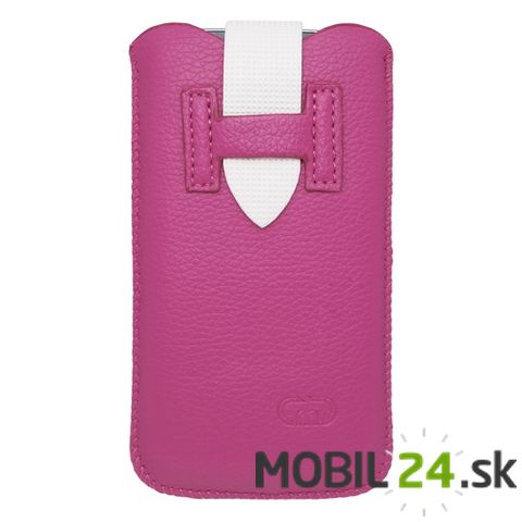 Koženkové púzdro na mobil Samsung S IV mini ružové s bielym pútkom