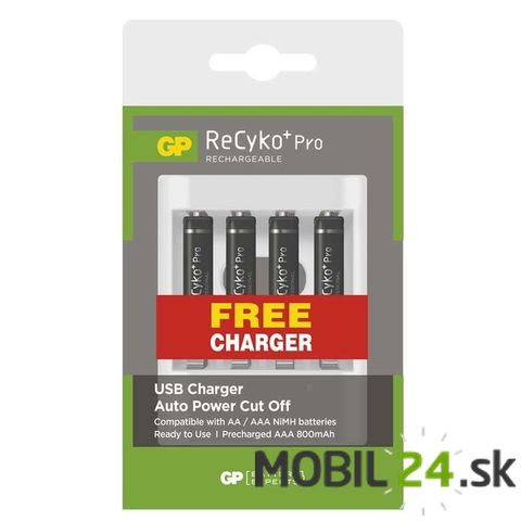 Nabíjacia batéria GP ReCyko+ Pro AAA 4 ks + USB nabíjačka