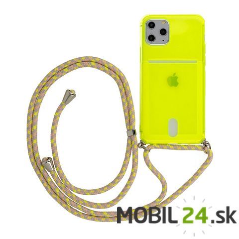 Puzdro iPhone 12 / iPhone 12 pro so šnúrkou žlté neónové