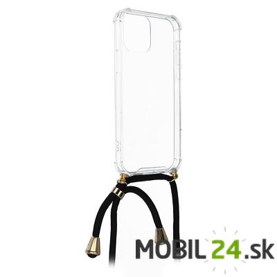 Puzdro iPhone 12 / iPhone 12 pro so šnúrkou čiernou so zlatým kovom