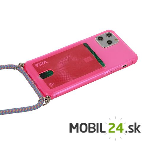 Puzdro iPhone 7 / iphone 8 / iPhone SE 2020 so šnúrkou ružové neonové