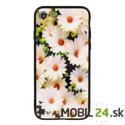 Puzdro iPhone 7 / iPhone 8 / iPhone SE kvety biele so sklom