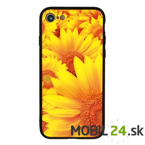 Puzdro iPhone 7 / iPhone 8 / iPhone SE kvety žlté so sklom