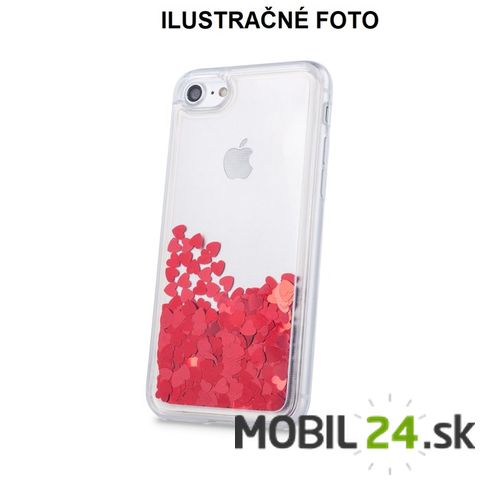 Puzdro iPhone XS Max trblietavé so srdiečkami červené