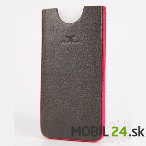 Púzdro kožené DC iPhone 5/5s/SE Montone čierne s ružovým lemom