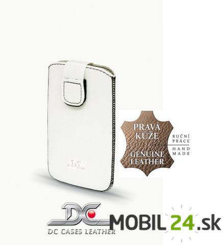 Púzdro kožené DC Protect Montone veľkosť Samsung S8300 biele s čiernym šitím