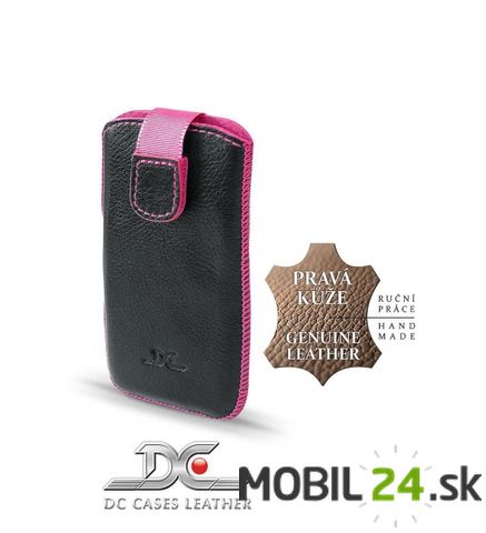 Púzdro kožené DC Protect Montone veľkosť Samsung S8300 čierne s ružovým šitím