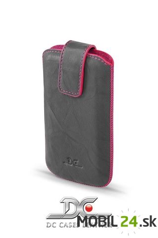 Púzdro kožené DC Protect Washed veľkosť iPhone 4/4s šedé s ružovým šitím