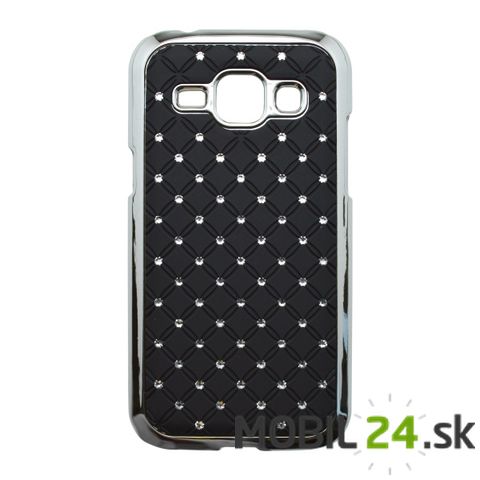 Puzdro na mobil Samsung Galaxy J1 plastové zadné čierne s kamienkami