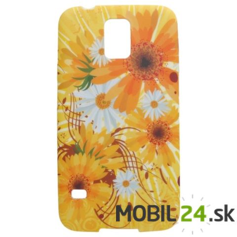 Puzdro na Samsung Galaxy S5 (i9600) žlté gumené s kvetmi